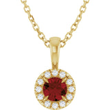 14K Gold Emerald Natural Mozambique Garnet Halo-Style Necklace or Pendant - Yellow Gold