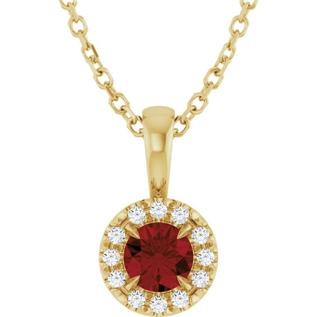 14K Gold Emerald Natural Mozambique Garnet Halo-Style Necklace or Pendant - Yellow Gold