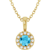 14K Gold Emerald Natural Aquamarine Halo-Style Necklace or Pendant - Yellow Gold