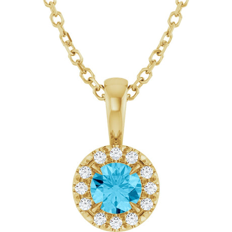 14K Gold Emerald Natural Aquamarine Halo-Style Necklace or Pendant - Yellow Gold