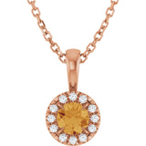 14K Gold Emerald Natural Citrine Halo-Style Necklace or Pendant - Rose Gold - view 3