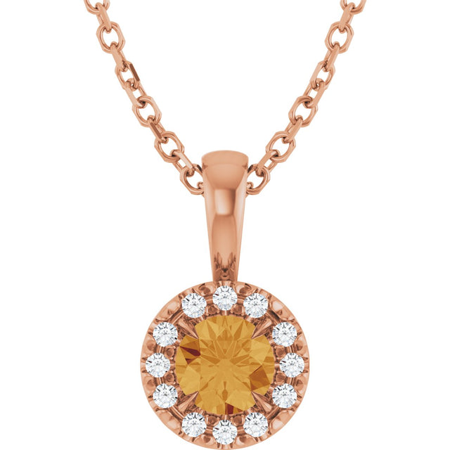 14K Gold Emerald Natural Citrine Halo-Style Necklace or Pendant - Rose Gold - view 3