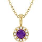 14K Gold Emerald Natural Amethyst Halo-Style Necklace or Pendant - Yellow Gold