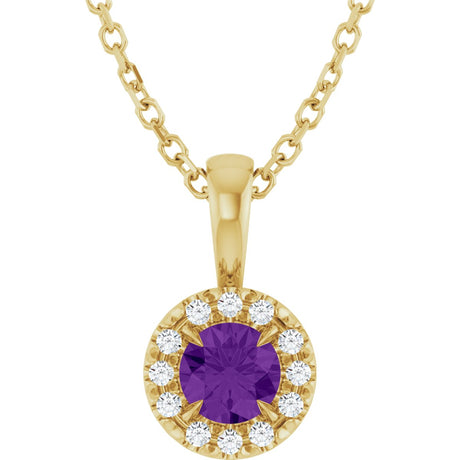14K Gold Emerald Natural Amethyst Halo-Style Necklace or Pendant - Yellow Gold