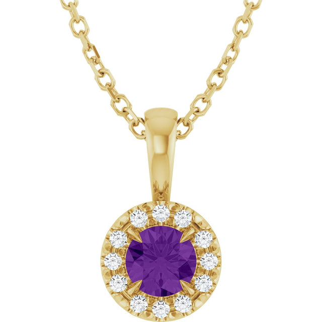 14K Gold Emerald Natural Amethyst Halo-Style Necklace or Pendant - Yellow Gold
