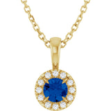 14K Gold Emerald Natural Blue Sapphire Halo-Style Necklace or Pendant - Yellow Gold