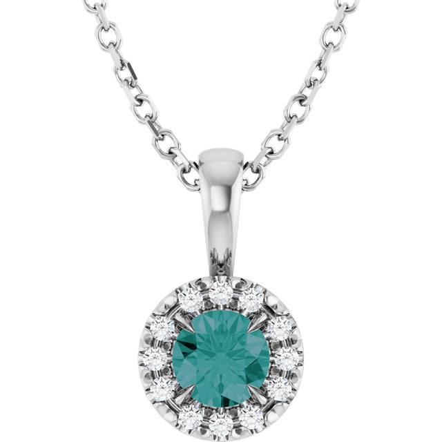 Platinum Emerald Lab-Grown Alexandrite Halo-Style Necklace or Pendant