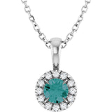 14K Gold Emerald Lab-Grown Alexandrite Halo-Style Necklace or Pendant - White Gold