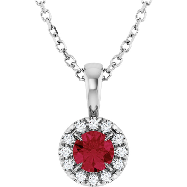 14K Gold Emerald Natural Ruby Halo-Style Necklace or Pendant - White Gold