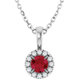14K Gold Emerald Lab-Grown Ruby Halo-Style Necklace or Pendant - White Gold