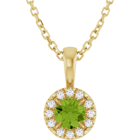 14K Gold Emerald Natural Peridot Halo-Style Necklace or Pendant - Yellow Gold