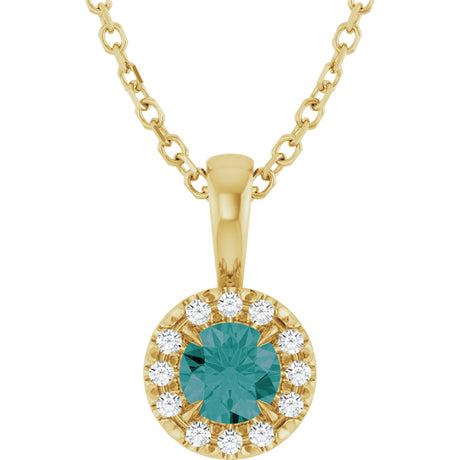 14K Gold Emerald Lab-Grown Alexandrite Halo-Style Necklace or Pendant - Yellow Gold