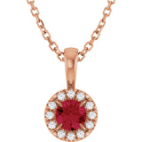14K Gold Emerald Natural Ruby Halo-Style Necklace or Pendant - Rose Gold