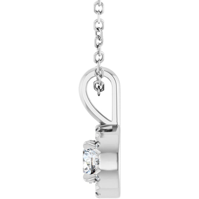 14K Gold Emerald Natural White Sapphire Halo-Style Necklace or Pendant - White Gold - view 3