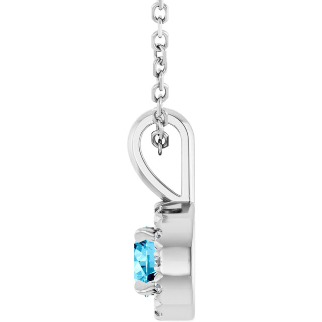 Platinum Emerald Natural Aquamarine Halo-Style Necklace or Pendant - view 2
