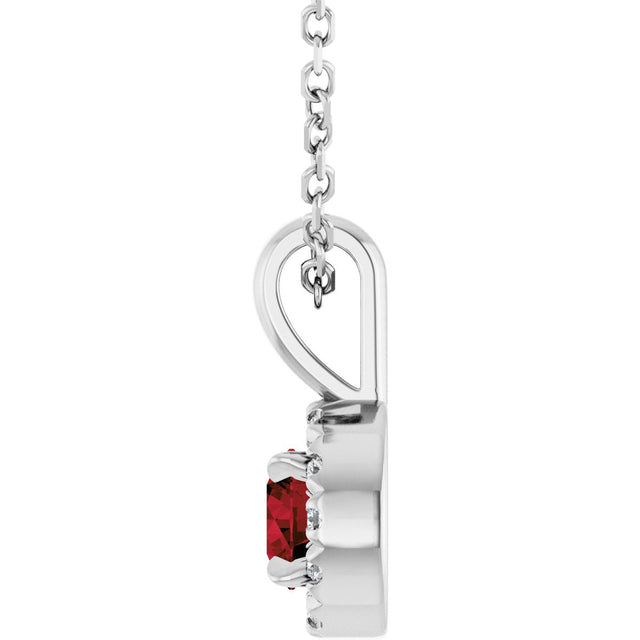 14K Gold Emerald Natural Mozambique Garnet Halo-Style Necklace or Pendant - White Gold - view 3