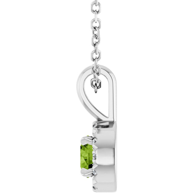 Platinum Emerald Natural Peridot Halo-Style Necklace or Pendant - view 3