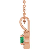 14K Gold Emerald Lab-Grown Emerald Halo-Style Necklace or Pendant - Rose Gold - view 3