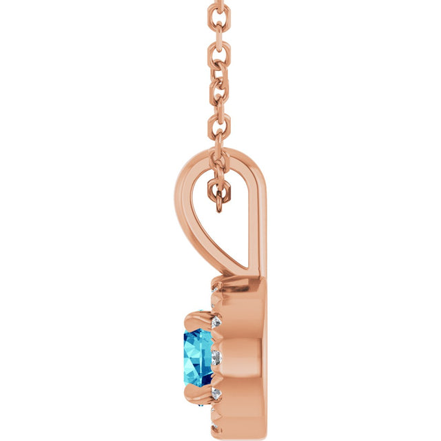 14K Gold Emerald Natural Blue Zircon Halo-Style Necklace or Pendant - Rose Gold - view 3