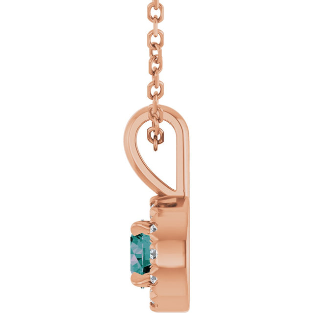 14K Gold Emerald Lab-Grown Alexandrite Halo-Style Necklace or Pendant - Rose Gold - view 3