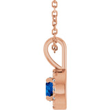 14K Gold Emerald Natural Blue Sapphire Halo-Style Necklace or Pendant - Rose Gold - view 3
