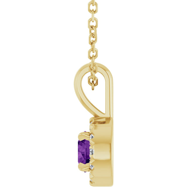 14K Gold Emerald Natural Amethyst Halo-Style Necklace or Pendant - Yellow Gold - view 3