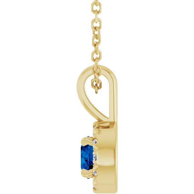 14K Gold Emerald Natural Blue Sapphire Halo-Style Necklace or Pendant - Yellow Gold - view 3