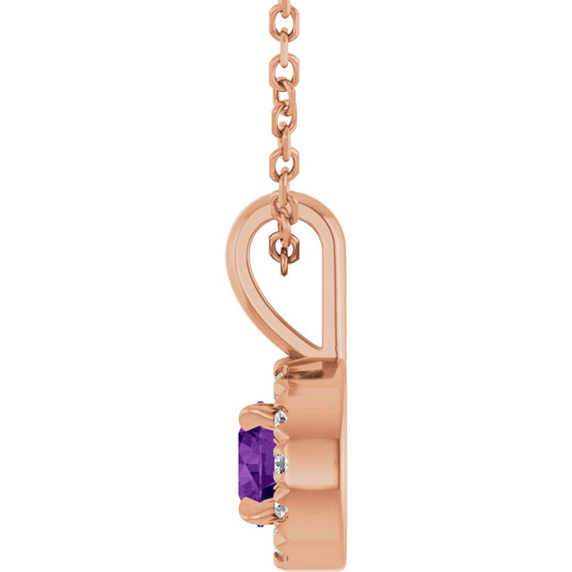 14K Gold Emerald Natural Amethyst Halo-Style Necklace or Pendant - Rose Gold - view 3