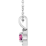 14K Gold Emerald Natural Pink Tourmaline Halo-Style Necklace or Pendant - White Gold - view 3
