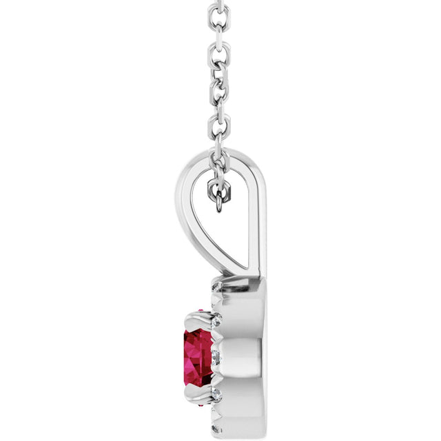Platinum Emerald Lab-Grown Ruby Halo-Style Necklace or Pendant - view 3