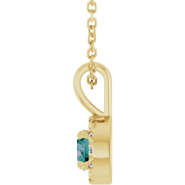 14K Gold Emerald Lab-Grown Alexandrite Halo-Style Necklace or Pendant - Yellow Gold - view 3