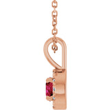 14K Gold Emerald Lab-Grown Ruby Halo-Style Necklace or Pendant - Rose Gold - view 3