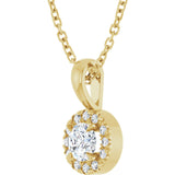 14K Gold Emerald Natural White Sapphire Halo-Style Necklace or Pendant - Yellow Gold - view 2