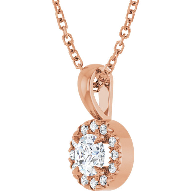 14K Gold Emerald Natural White Sapphire Halo-Style Necklace or Pendant - Rose Gold - view 2