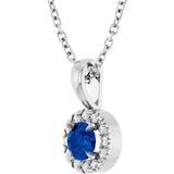 Platinum Emerald Lab-Grown Blue Sapphire Halo-Style Necklace or Pendant - view 2
