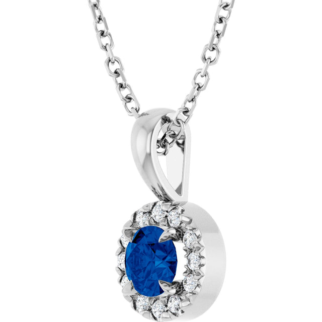 Platinum Emerald Lab-Grown Blue Sapphire Halo-Style Necklace or Pendant - view 2