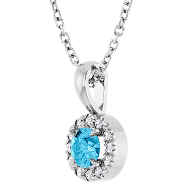 Platinum Emerald Natural Aquamarine Halo-Style Necklace or Pendant