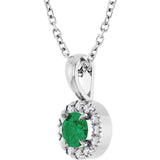 14K Gold Emerald Lab-Grown Emerald Halo-Style Necklace or Pendant - White Gold - view 2