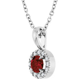 14K Gold Emerald Natural Mozambique Garnet Halo-Style Necklace or Pendant - White Gold - view 2