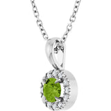 14K Gold Emerald Natural Peridot Halo-Style Necklace or Pendant - White Gold - view 2