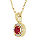 14K Gold Emerald Lab-Grown Ruby Halo-Style Necklace or Pendant - Yellow Gold - view 2