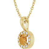 14K Gold Emerald Natural Citrine Halo-Style Necklace or Pendant - Yellow Gold