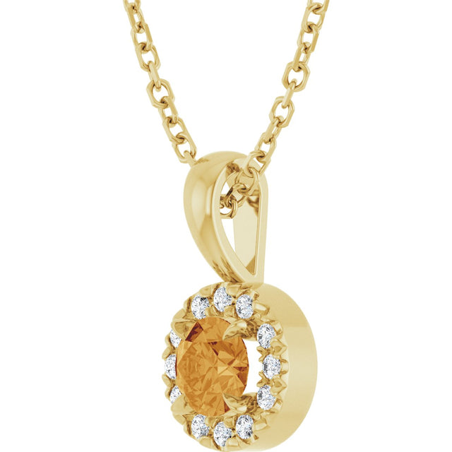 14K Gold Emerald Natural Citrine Halo-Style Necklace or Pendant - Yellow Gold