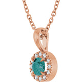 14K Gold Emerald Lab-Grown Alexandrite Halo-Style Necklace or Pendant - Rose Gold - view 2