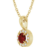 14K Gold Emerald Natural Mozambique Garnet Halo-Style Necklace or Pendant - Yellow Gold - view 2