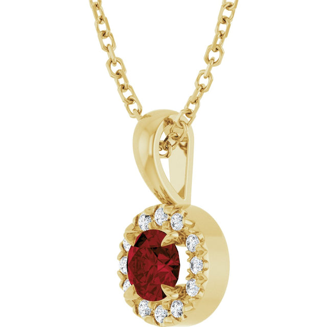 14K Gold Emerald Natural Mozambique Garnet Halo-Style Necklace or Pendant - Yellow Gold - view 2