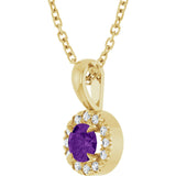 14K Gold Emerald Natural Amethyst Halo-Style Necklace or Pendant - Yellow Gold - view 2