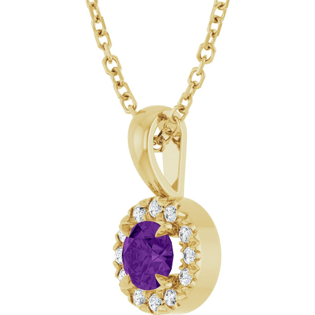 14K Gold Emerald Natural Amethyst Halo-Style Necklace or Pendant - Yellow Gold - view 2