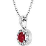 14K Gold Emerald Lab-Grown Ruby Halo-Style Necklace or Pendant - White Gold - view 2