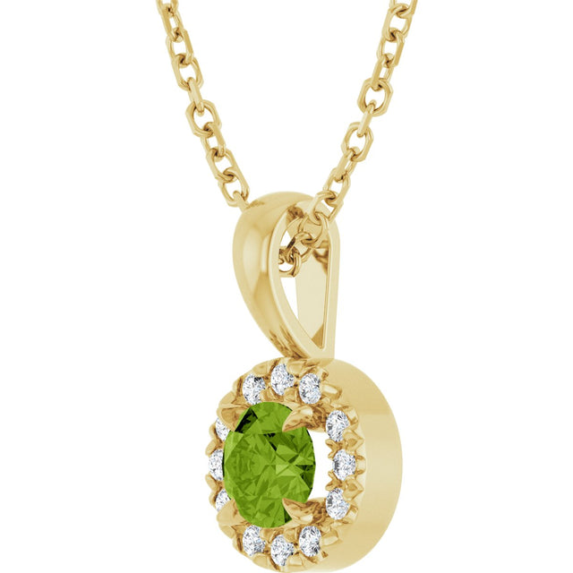 14K Gold Emerald Natural Peridot Halo-Style Necklace or Pendant - Yellow Gold - view 2